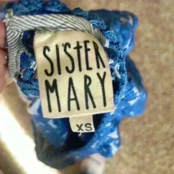 Sister Mary Blue Embroidered Pinstripe Shift Dress Size XS - Picture 4 of 6